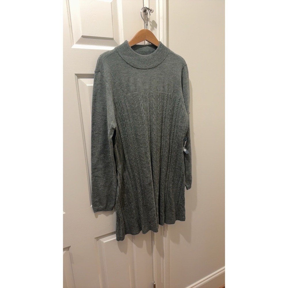 ModCloth Gray Cable Knit Sweater Dress XL Long‎ Sleeve Mock Neck